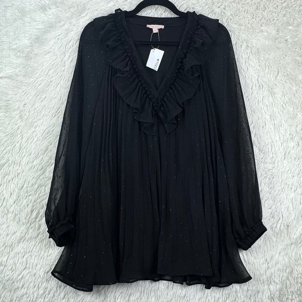 NWT Betsey Johnson Black Sheer Ruffle Blouse S